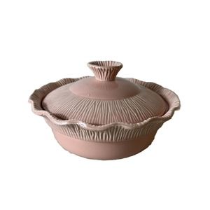 Vtg 1956 MCM Miramar California Pink Covered Casserole Dish
